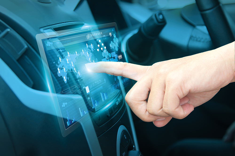 Pushing on car screen interface driver navigation system