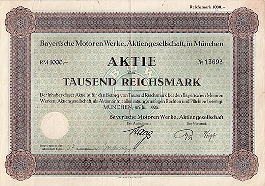 hist. Aktie BMW 1.000 RM 07-1928